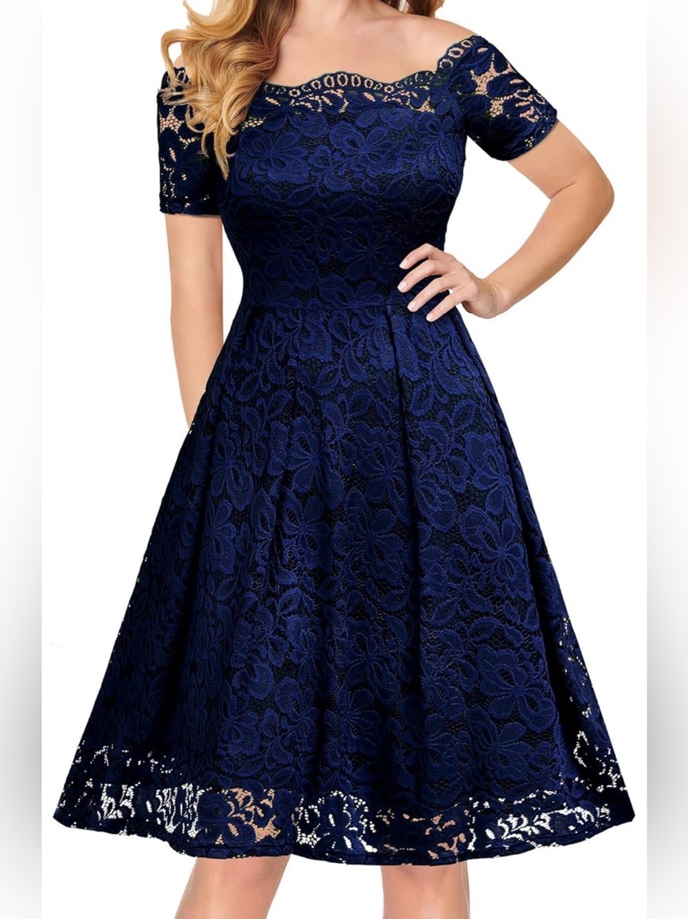 Missmay Retro Navy Blue Lace Dress - Size L